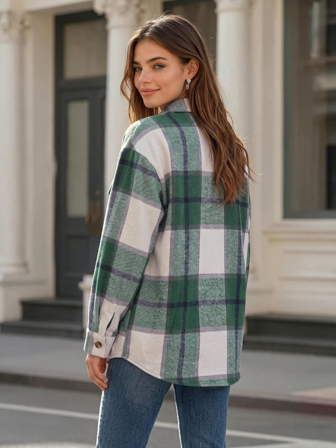 image:imageZeagoo Womens Flannel Plaid Shacket Long Sleeve Button Down Jacket S2XLGreen