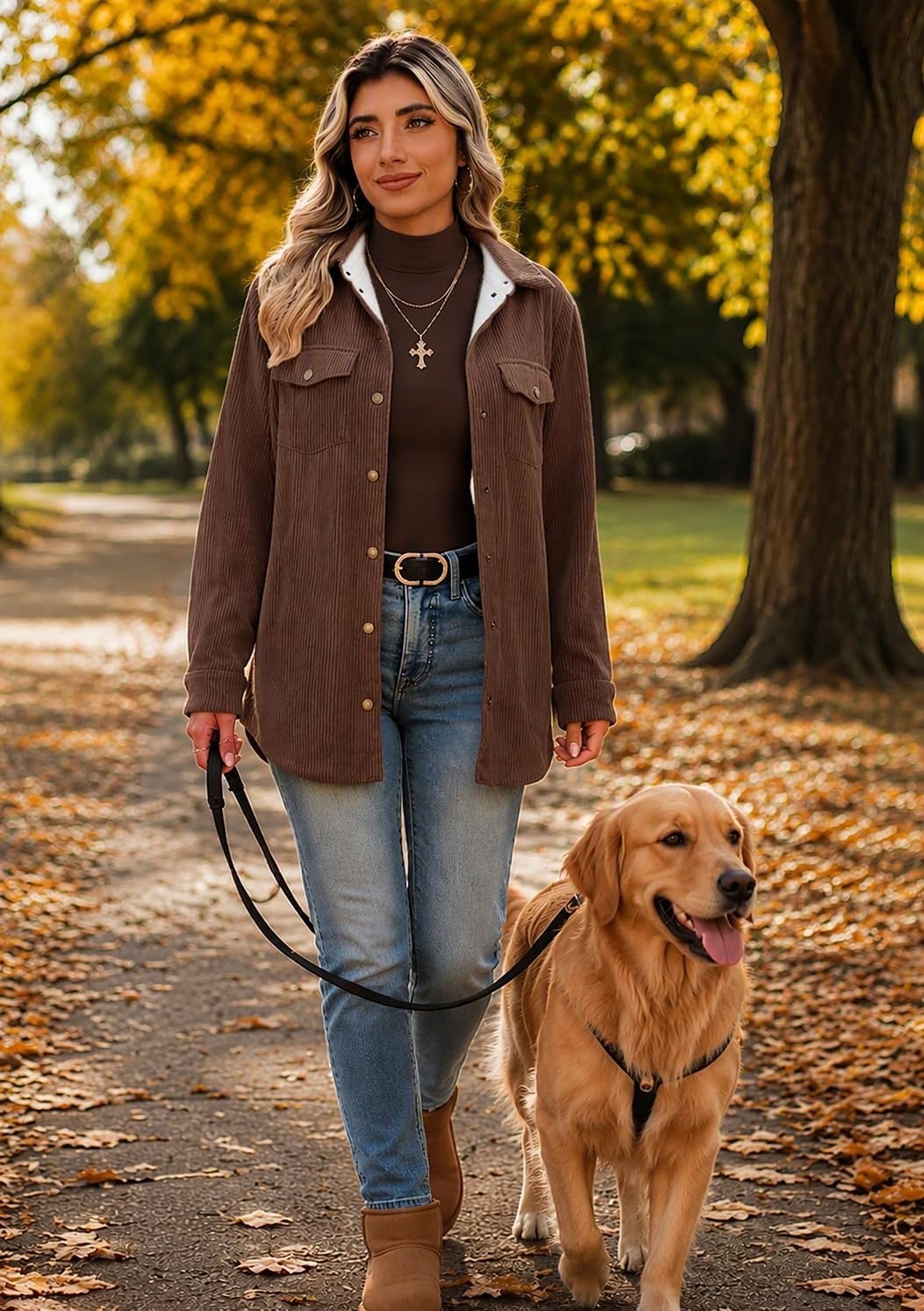 image:imageZeagoo Womens Fleece Jackets Corduroy Shackets Snap Casual Fall CoatBrown