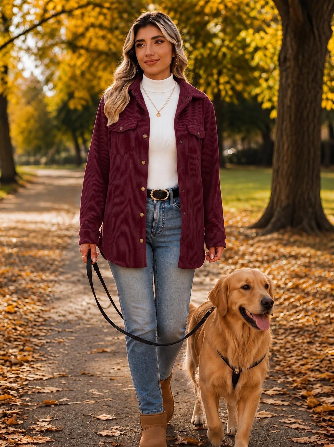 image:imageZeagoo Womens Fleece Jackets Corduroy Shackets Snap Casual Fall CoatDark Red