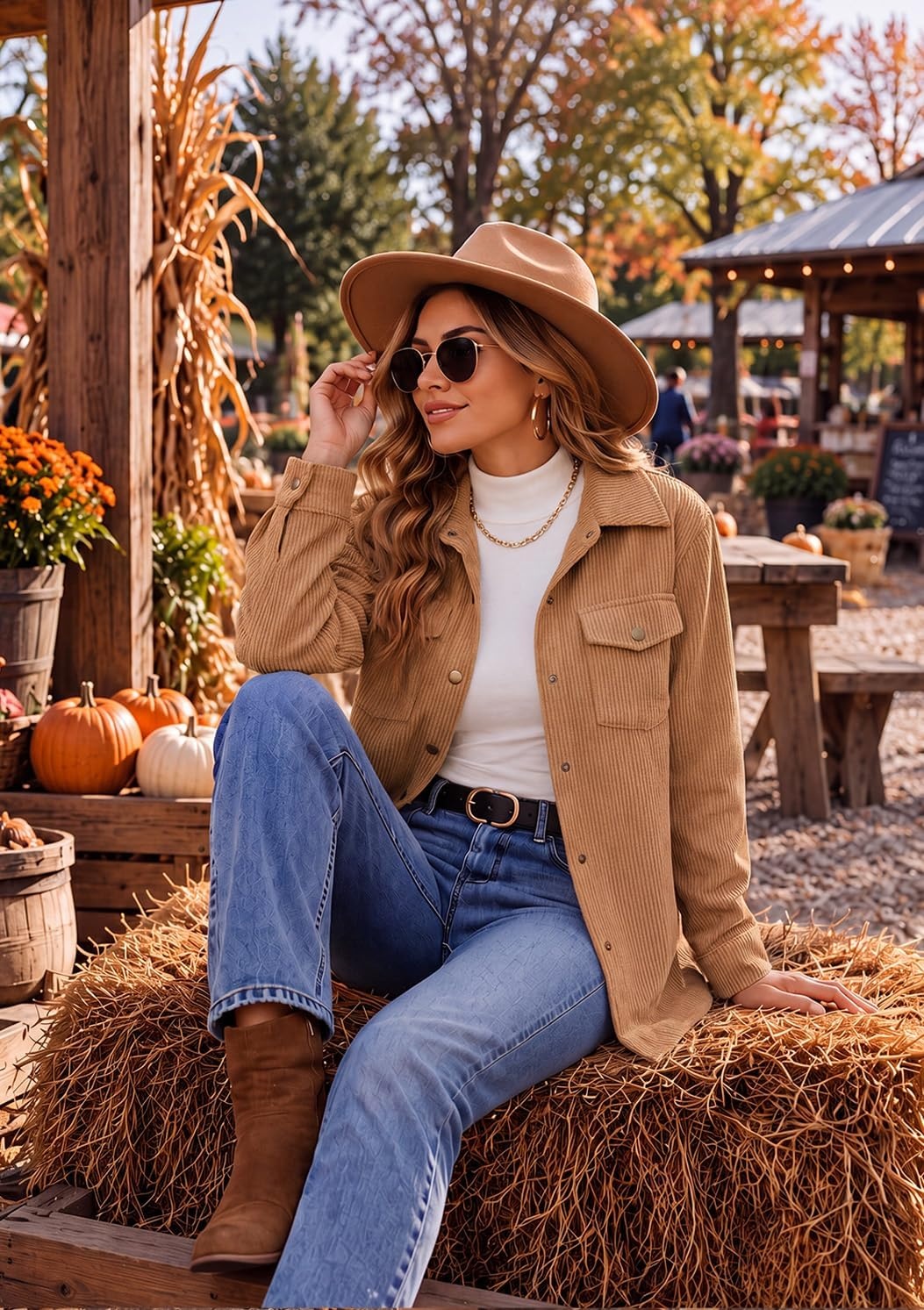 image:imageZeagoo Womens Fleece Jackets Corduroy Shackets Snap Casual Fall CoatKhaki