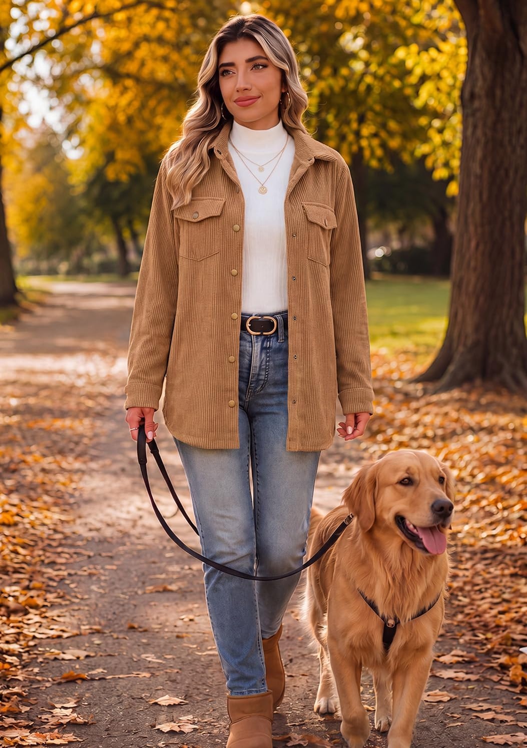 image:imageZeagoo Womens Fleece Jackets Corduroy Shackets Snap Casual Fall CoatKhaki