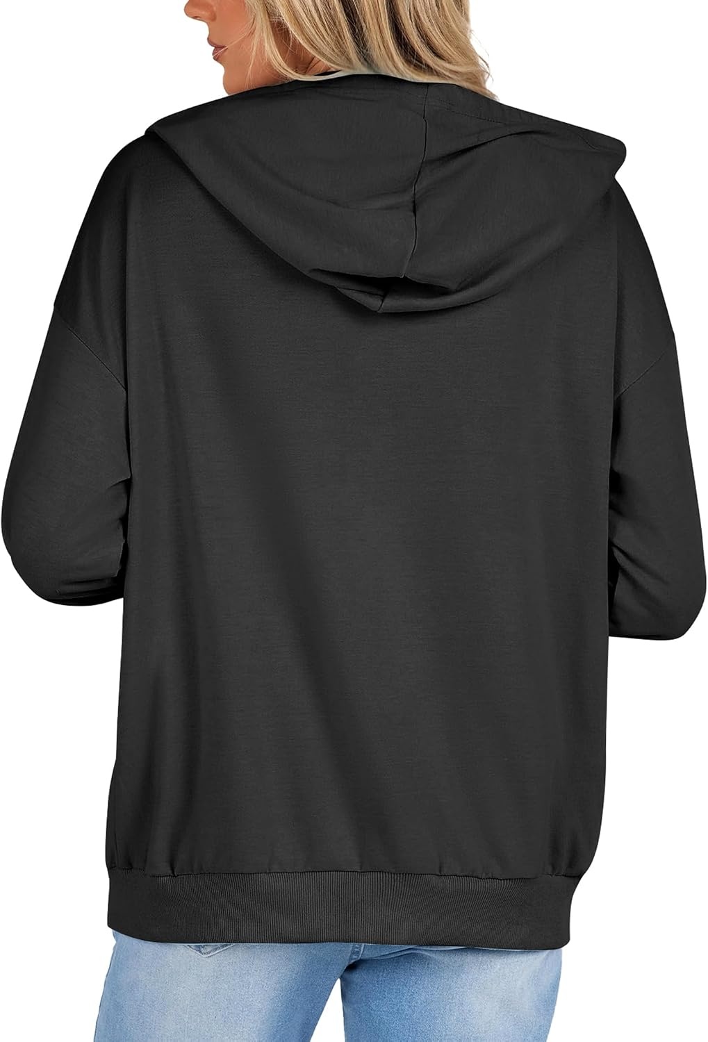 image:imageZeagoo Womens Lightweight Hoodies Full Zip Up Oversized Sweatshirt TrendyBlack