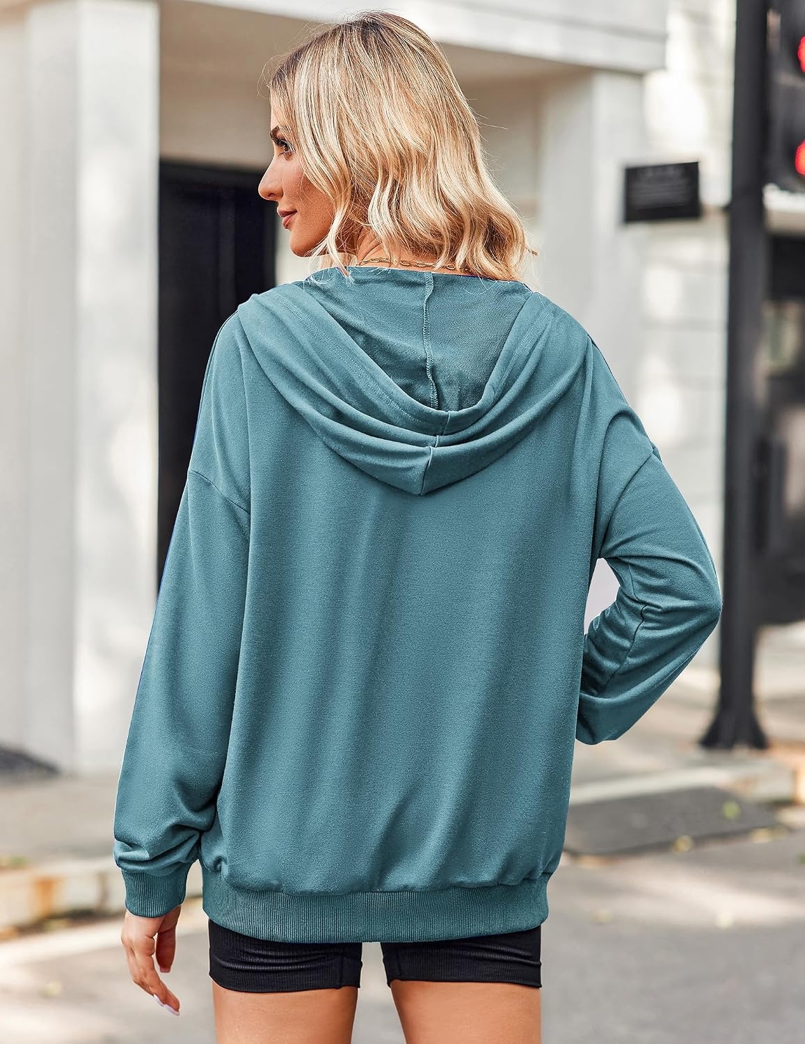 image:imageZeagoo Womens Lightweight Hoodies Full Zip Up Oversized Sweatshirt TrendyGrey Blue