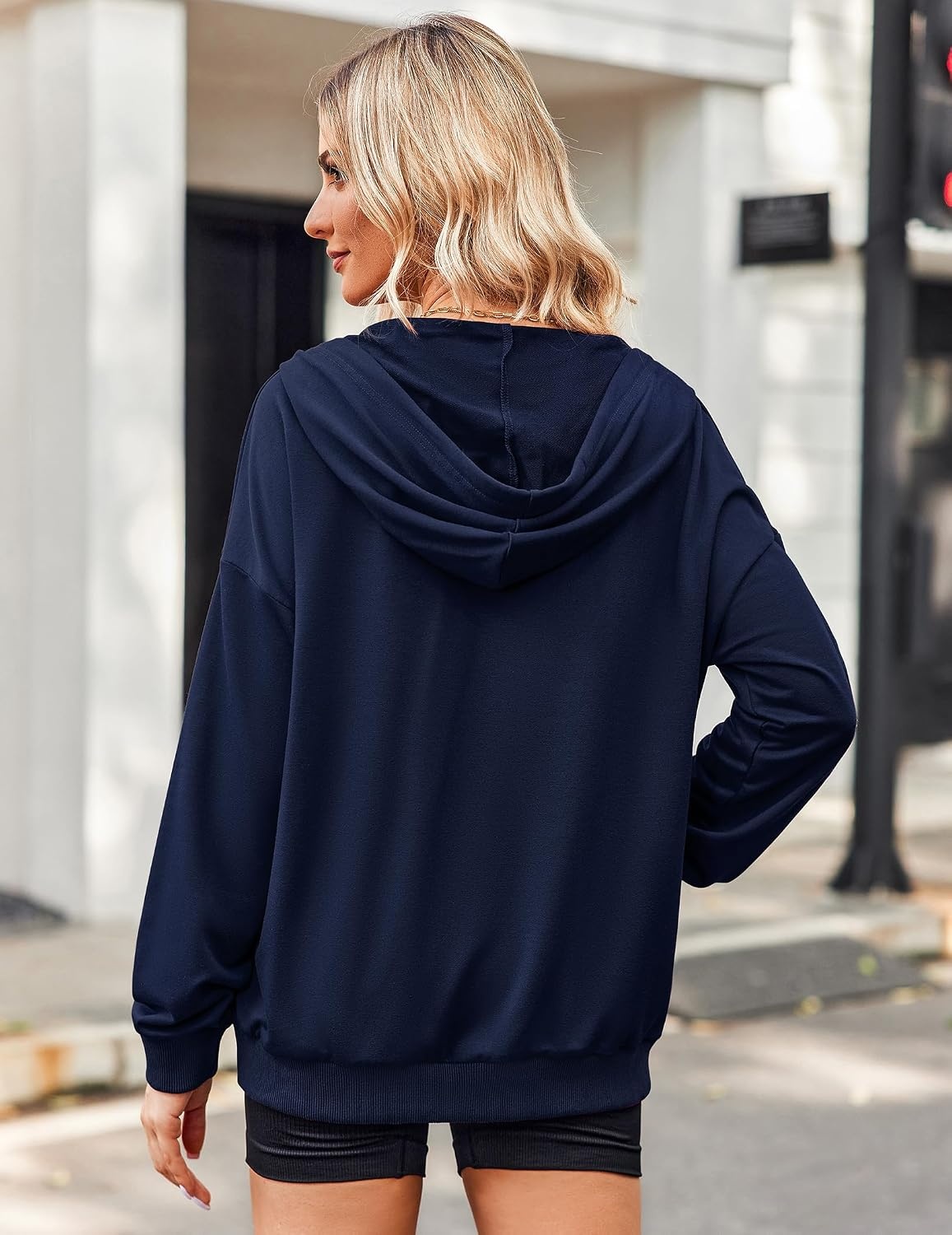 image:imageZeagoo Womens Lightweight Hoodies Full Zip Up Oversized Sweatshirt TrendyNavy Blue