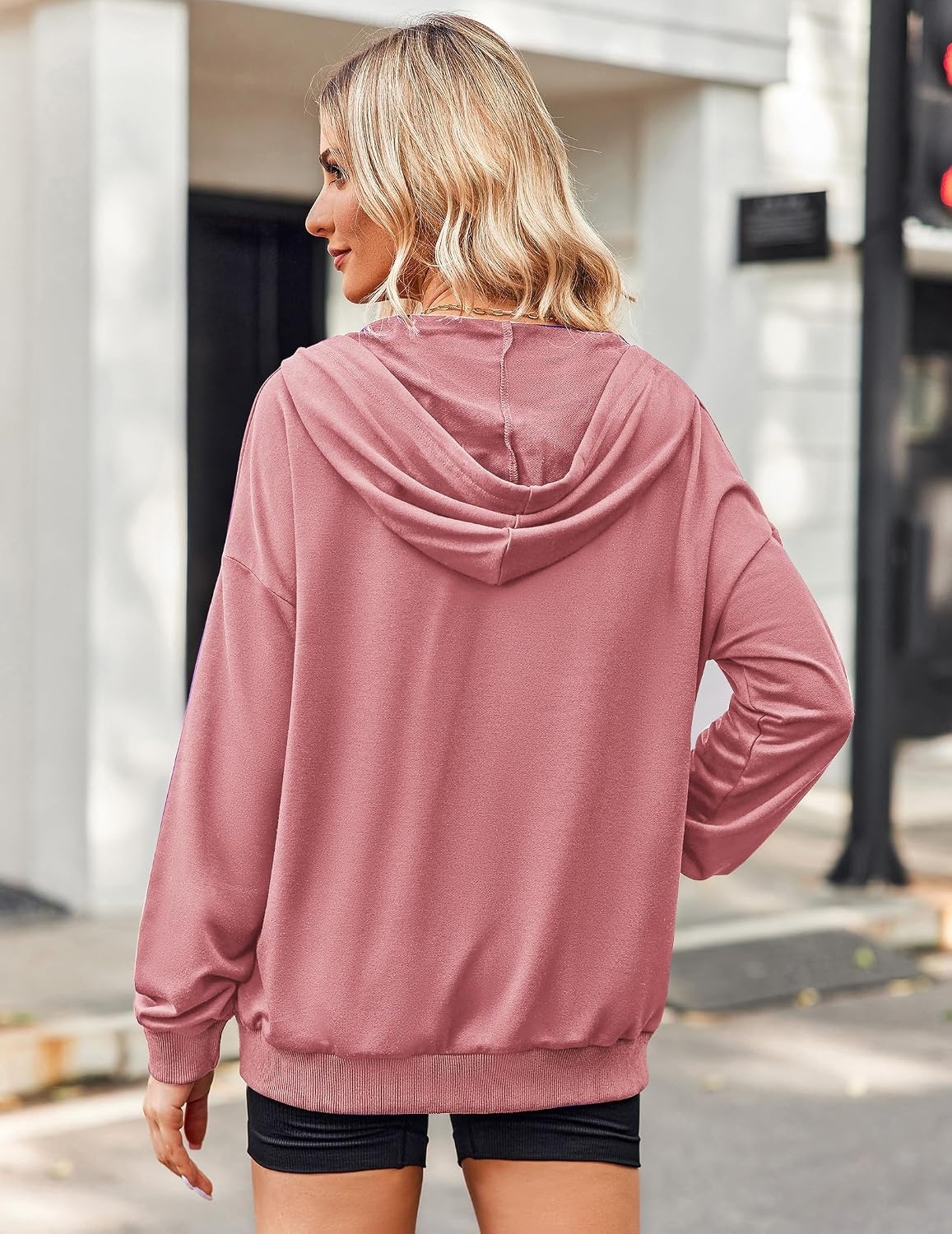 image:imageZeagoo Womens Lightweight Hoodies Full Zip Up Oversized Sweatshirt TrendyPink
