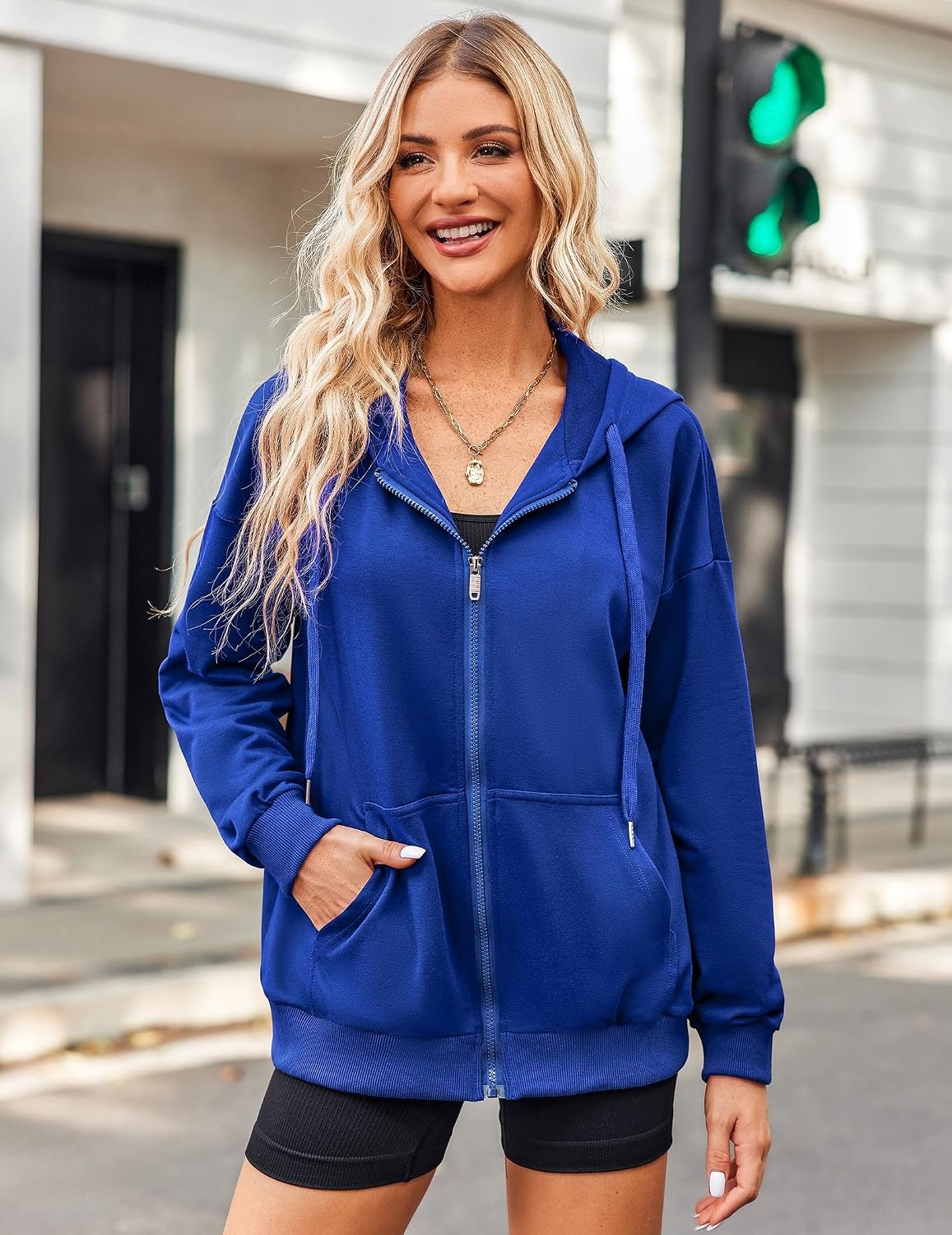 image:imageZeagoo Womens Lightweight Hoodies Full Zip Up Oversized Sweatshirt TrendyRoyal Blue