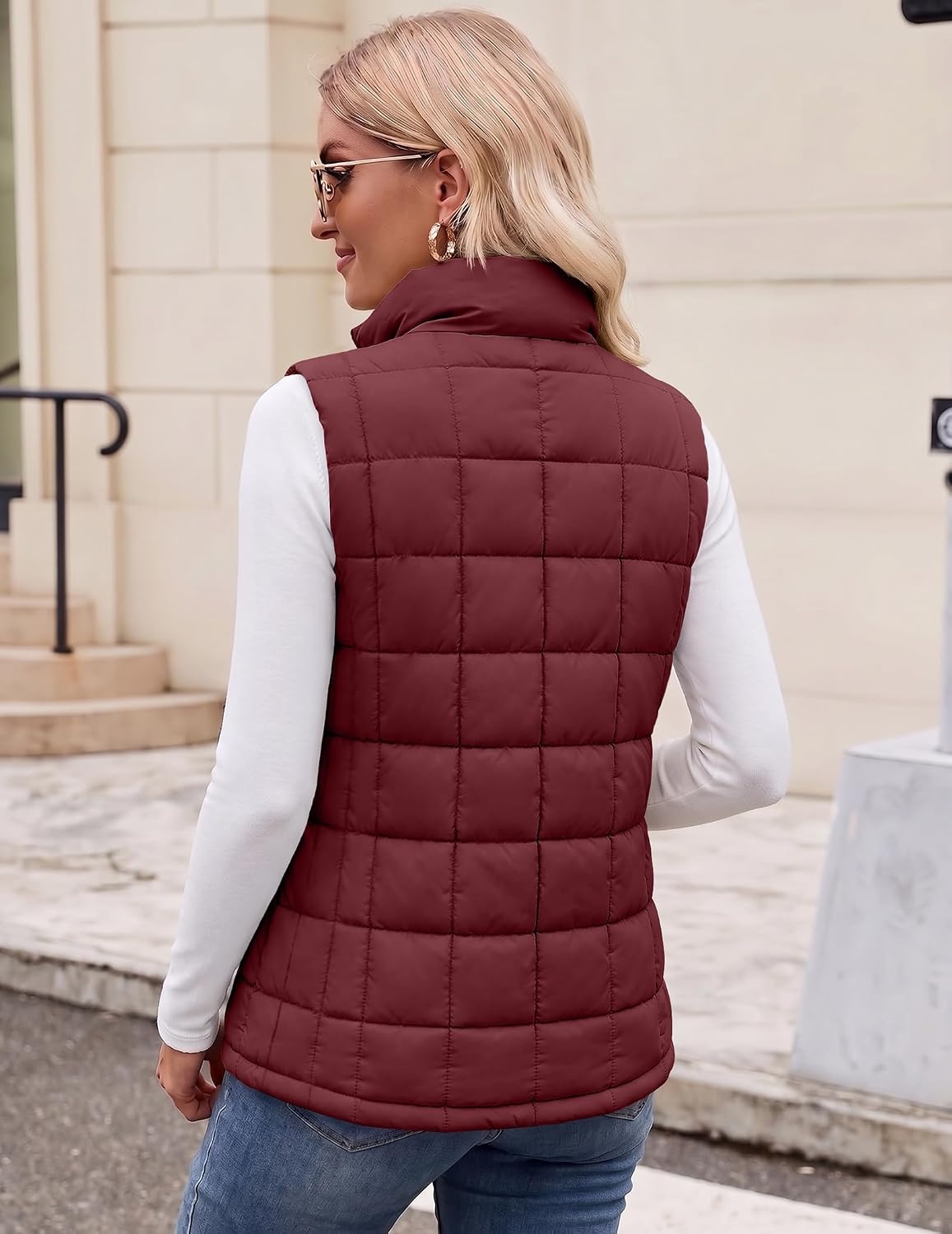 image:imageZeagoo Womens Lightweight Quilted Puffer Vest Stand Collar Zip Up OuterwearWine Red