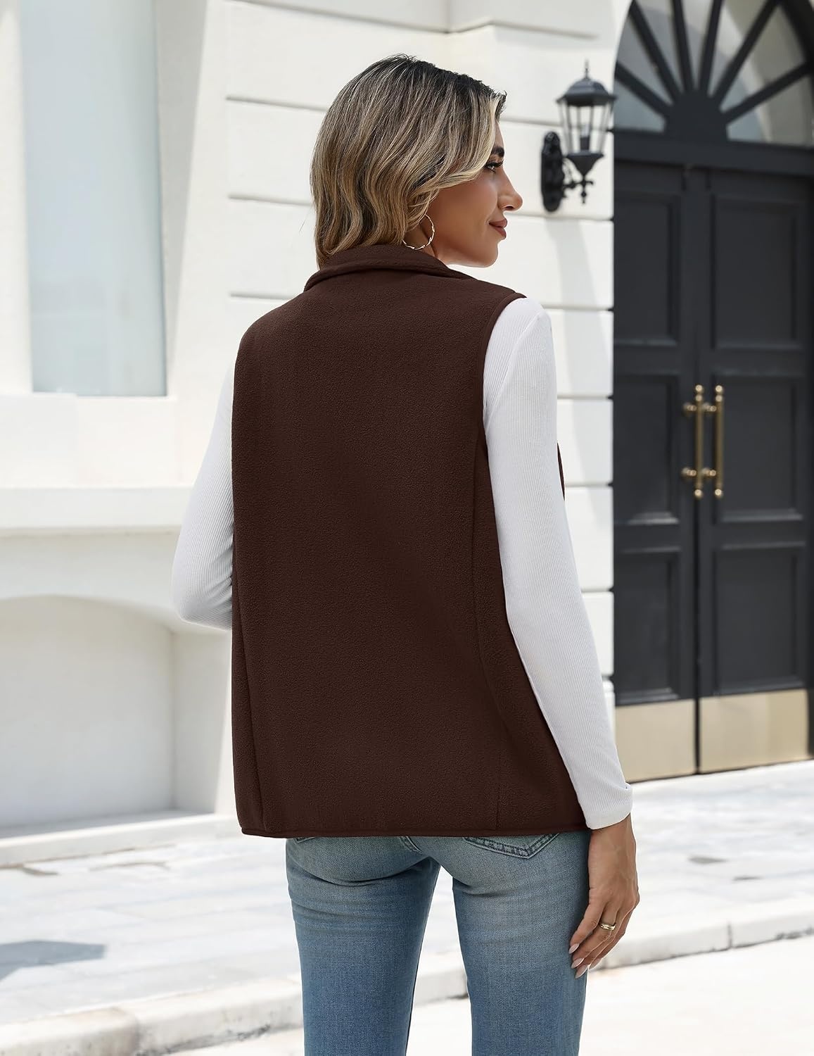 image:imageZeagoo Womens Outerwear Vests With Pockets Zipper Sleeveless Fleece JacketsBrown