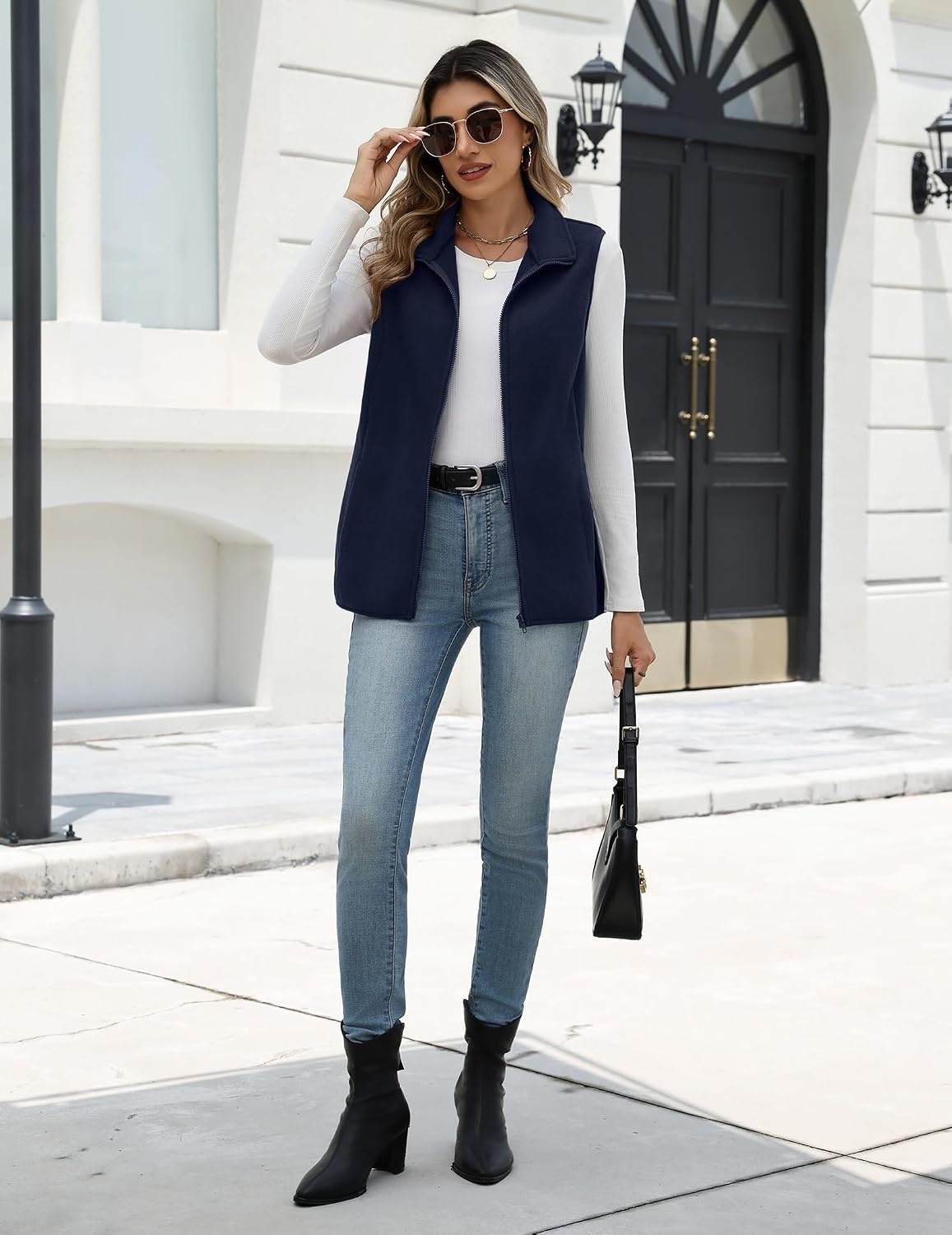 image:imageZeagoo Womens Outerwear Vests With Pockets Zipper Sleeveless Fleece JacketsDark Blue