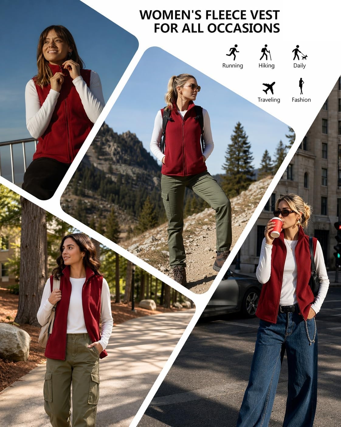 image:imageZeagoo Womens Outerwear Vests With Pockets Zipper Sleeveless Fleece JacketsWine Red
