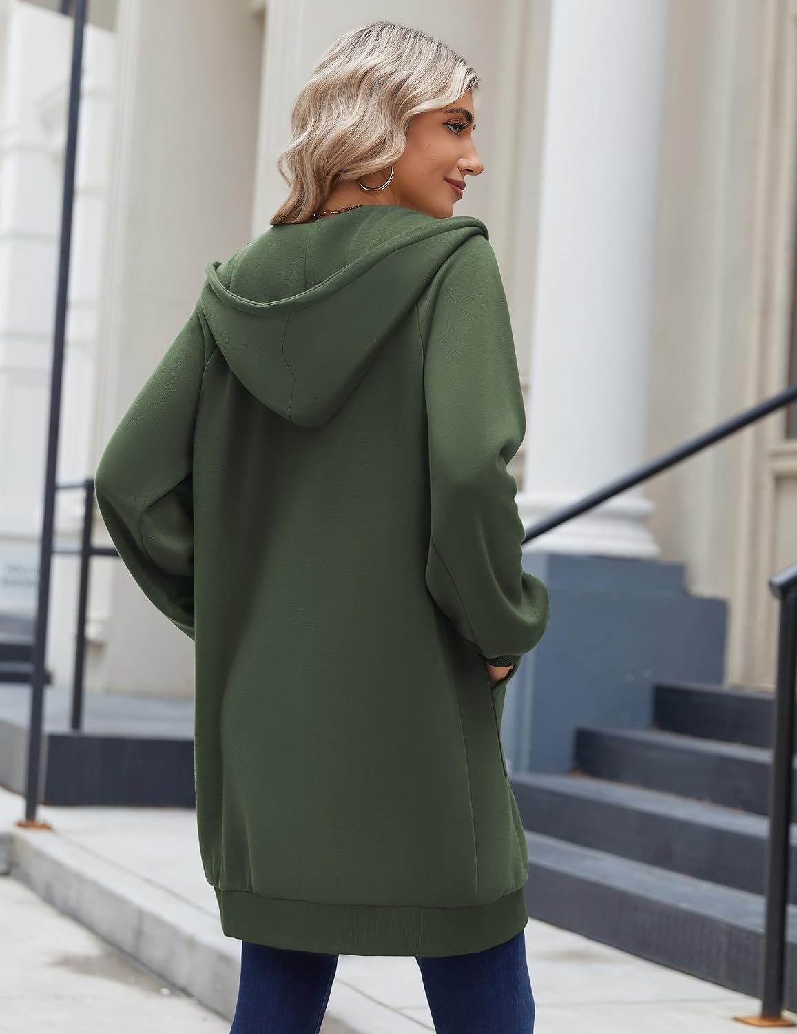 image:imageZeagoo Womens Zip Up Hoodies Long Sleeve Long Tunic Sweatshirts OversizedArmy Green
