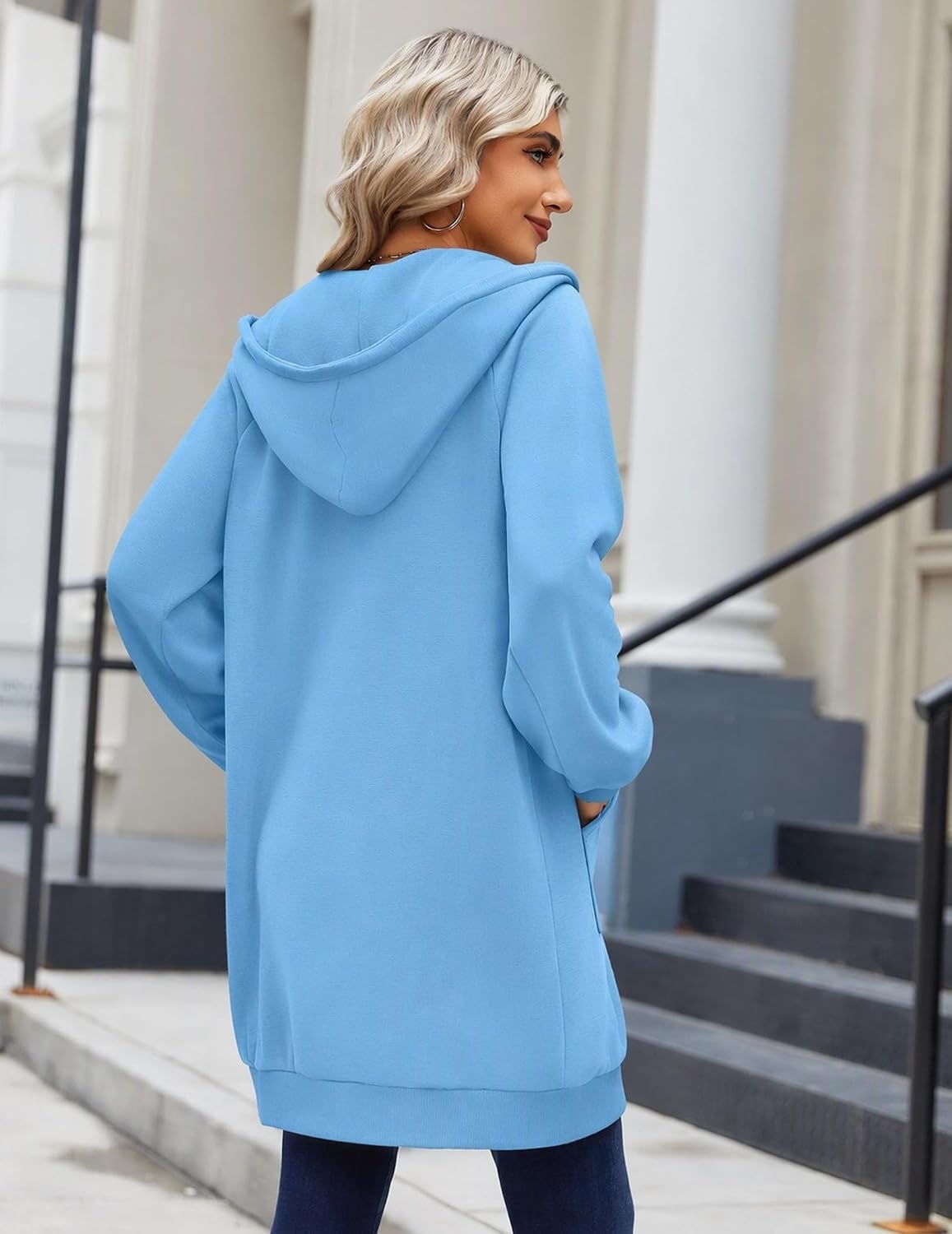 image:imageZeagoo Womens Zip Up Hoodies Long Sleeve Long Tunic Sweatshirts OversizedBaby Blue