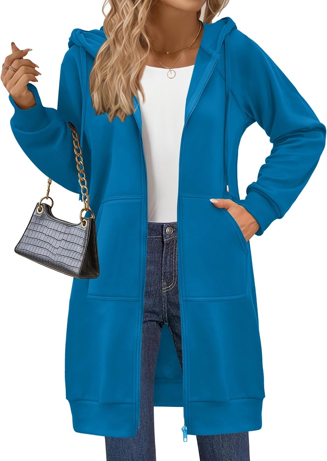 image:imageZeagoo Womens Zip Up Hoodies Long Sleeve Long Tunic Sweatshirts OversizedBlue