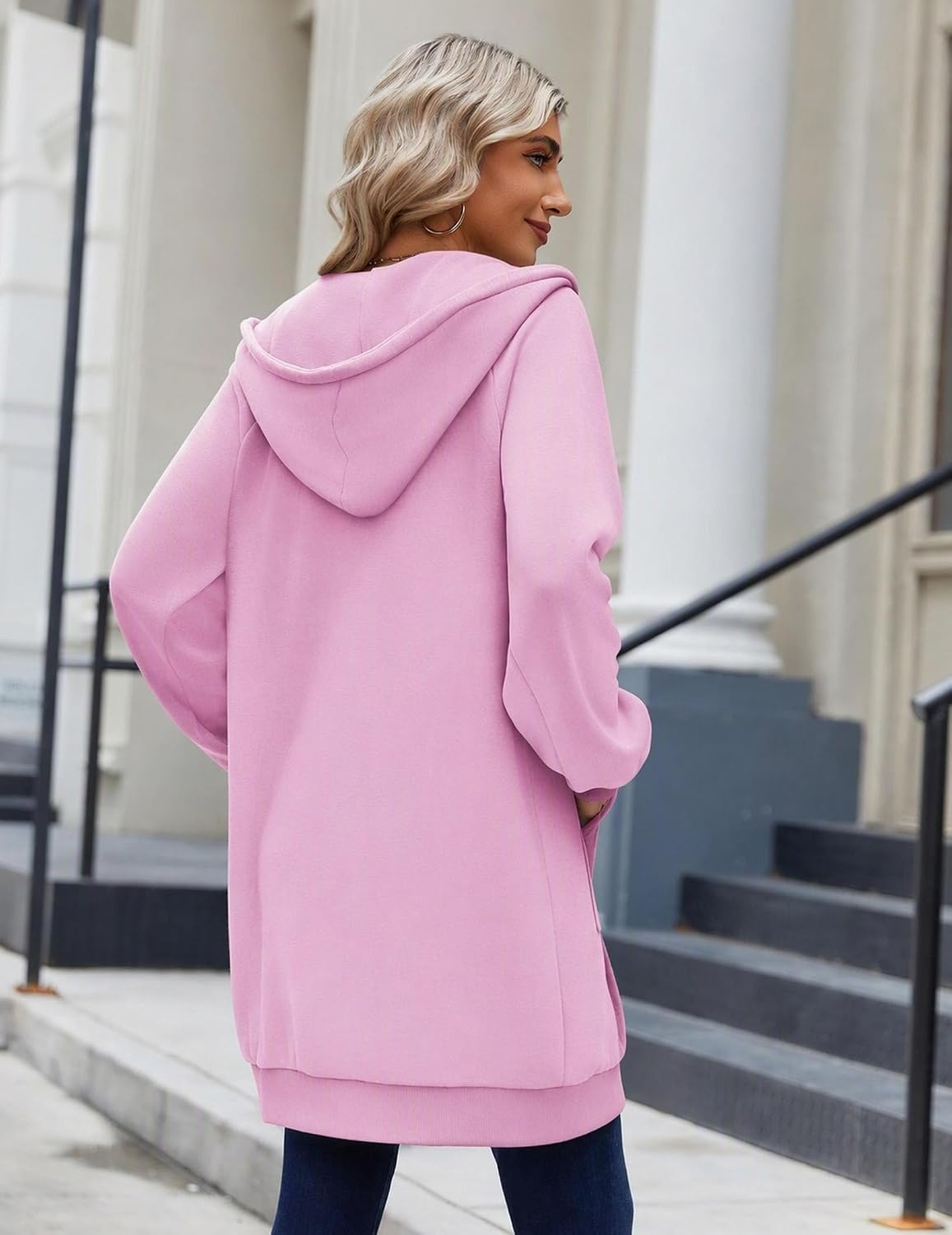 image:imageZeagoo Womens Zip Up Hoodies Long Sleeve Long Tunic Sweatshirts OversizedBlush Pink