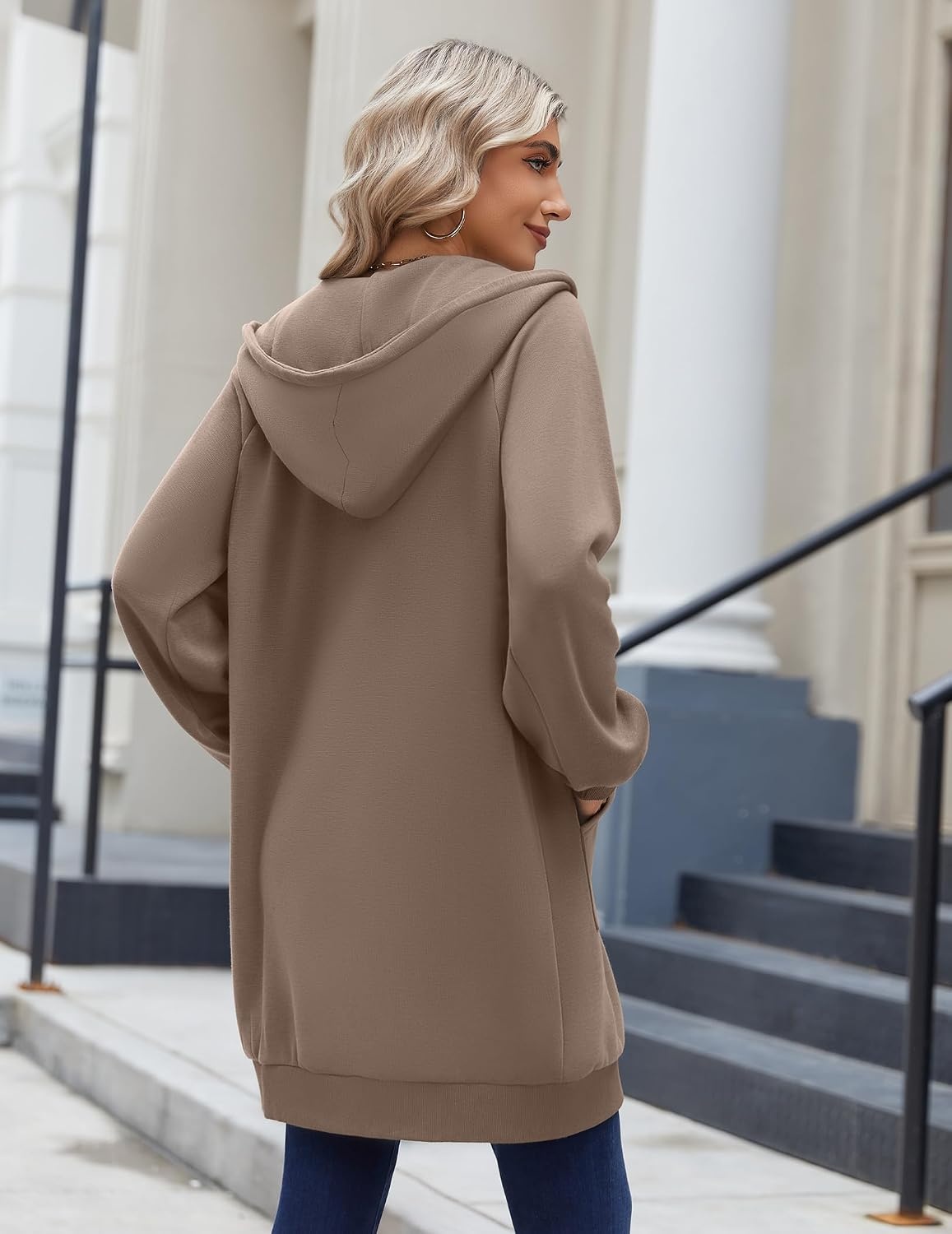image:imageZeagoo Womens Zip Up Hoodies Long Sleeve Long Tunic Sweatshirts OversizedCoffee Grey
