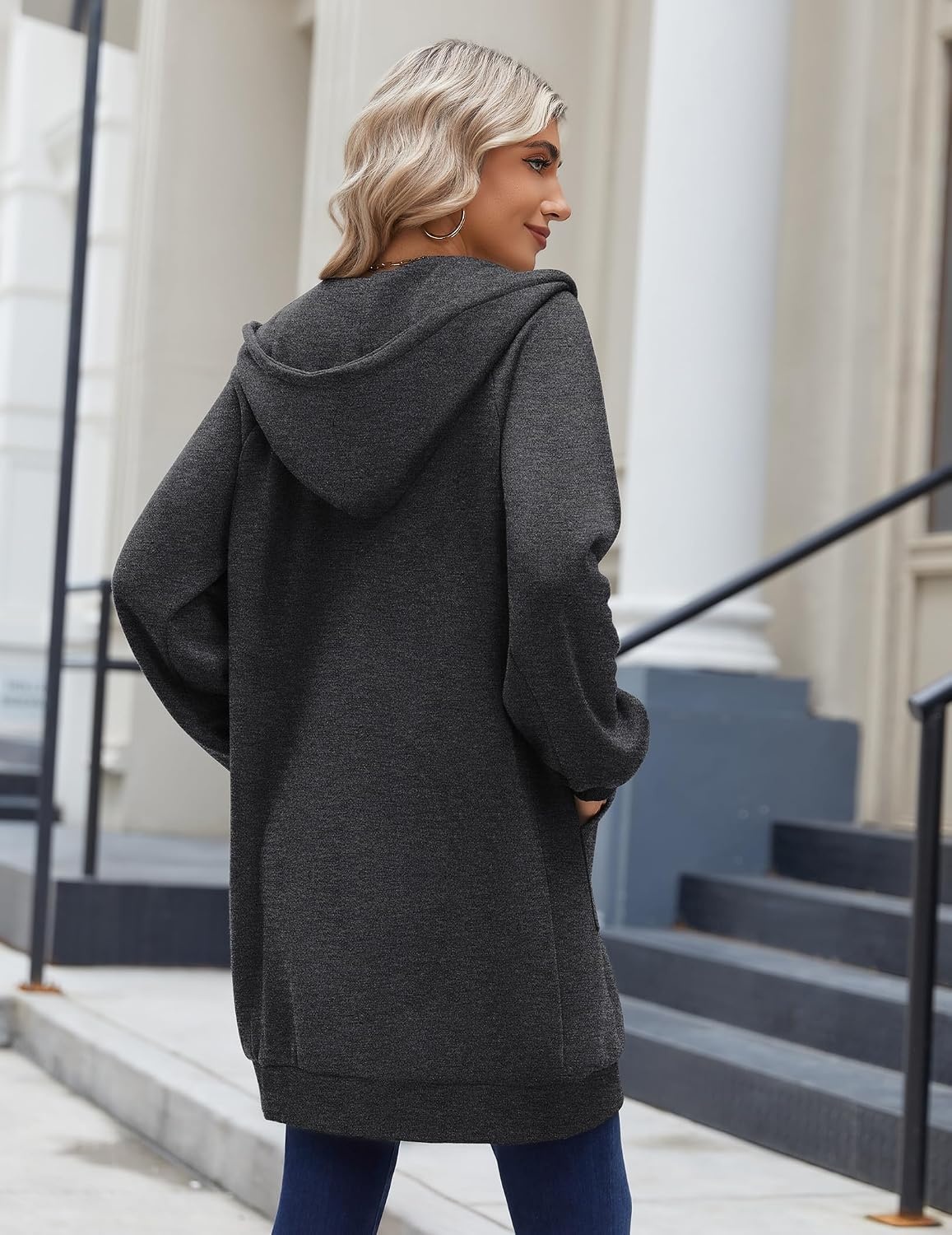 image:imageZeagoo Womens Zip Up Hoodies Long Sleeve Long Tunic Sweatshirts OversizedDark Grey