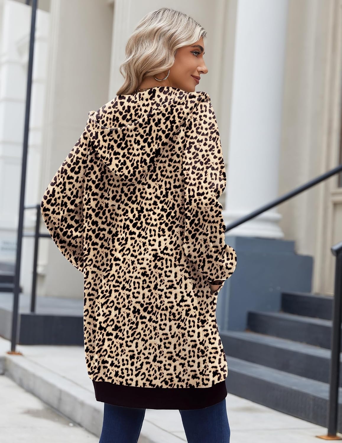 image:imageZeagoo Womens Zip Up Hoodies Long Sleeve Long Tunic Sweatshirts OversizedLeopard Print