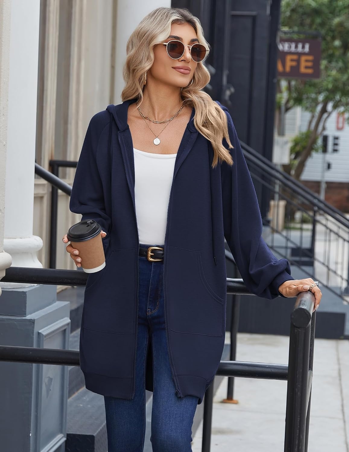 image:imageZeagoo Womens Zip Up Hoodies Long Sleeve Long Tunic Sweatshirts OversizedNavy