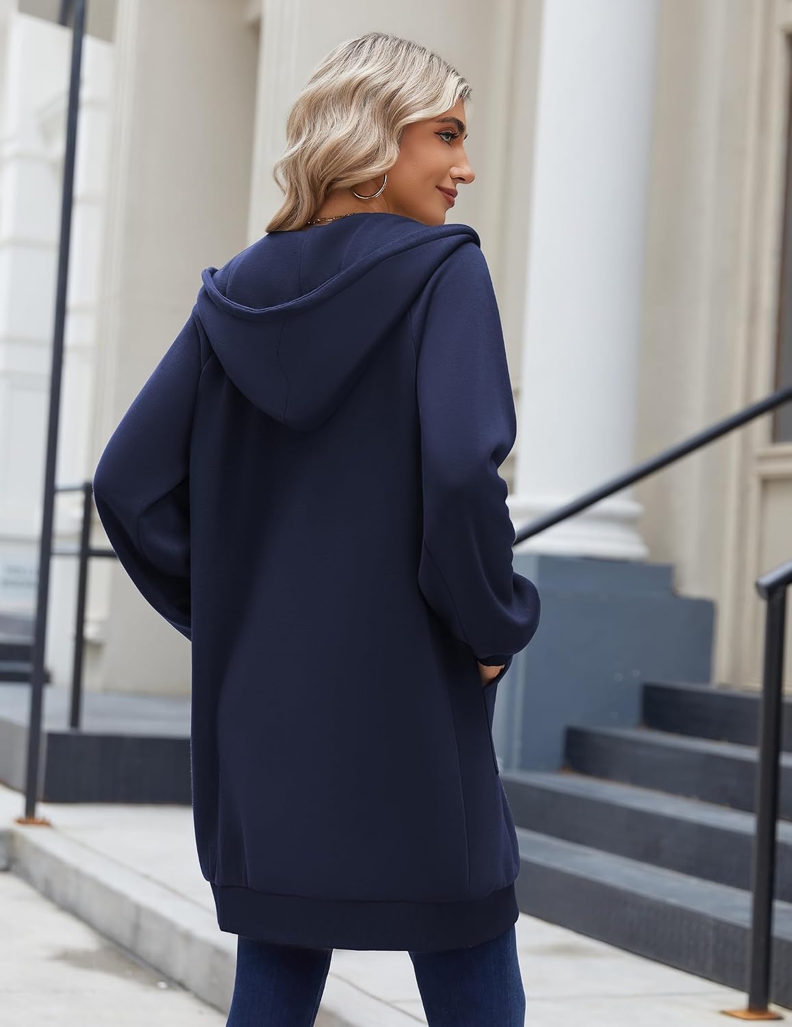image:imageZeagoo Womens Zip Up Hoodies Long Sleeve Long Tunic Sweatshirts OversizedNavy