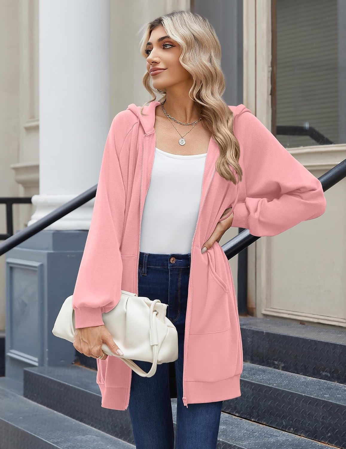 image:imageZeagoo Womens Zip Up Hoodies Long Sleeve Long Tunic Sweatshirts OversizedPink