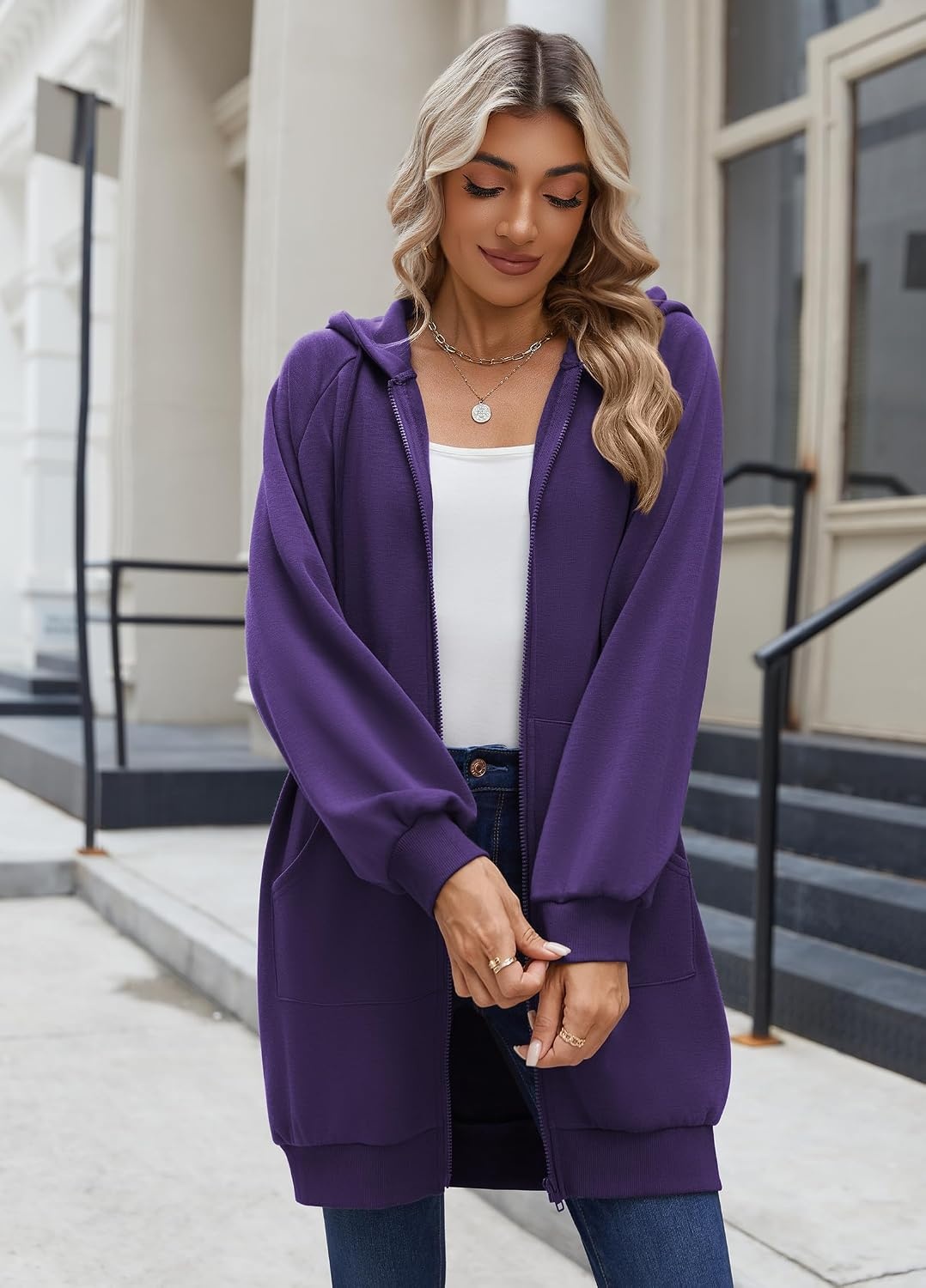 image:imageZeagoo Womens Zip Up Hoodies Long Sleeve Long Tunic Sweatshirts OversizedPurple