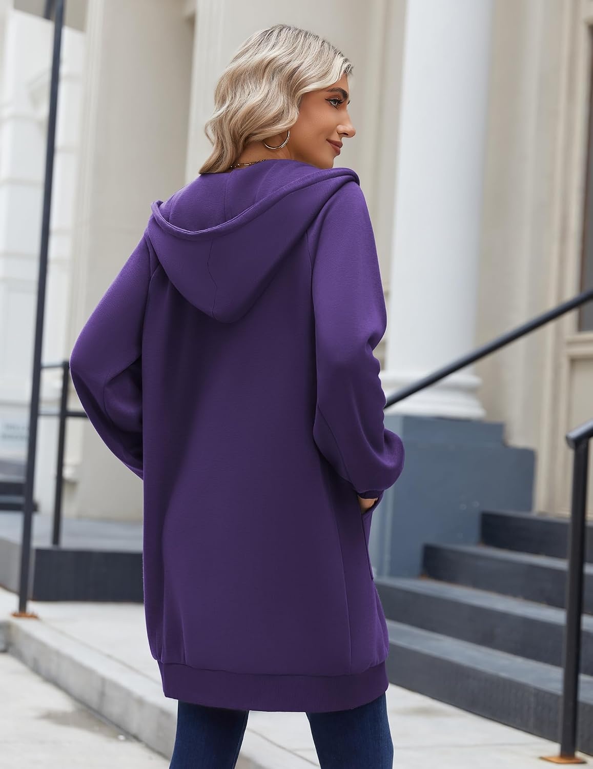 image:imageZeagoo Womens Zip Up Hoodies Long Sleeve Long Tunic Sweatshirts OversizedPurple