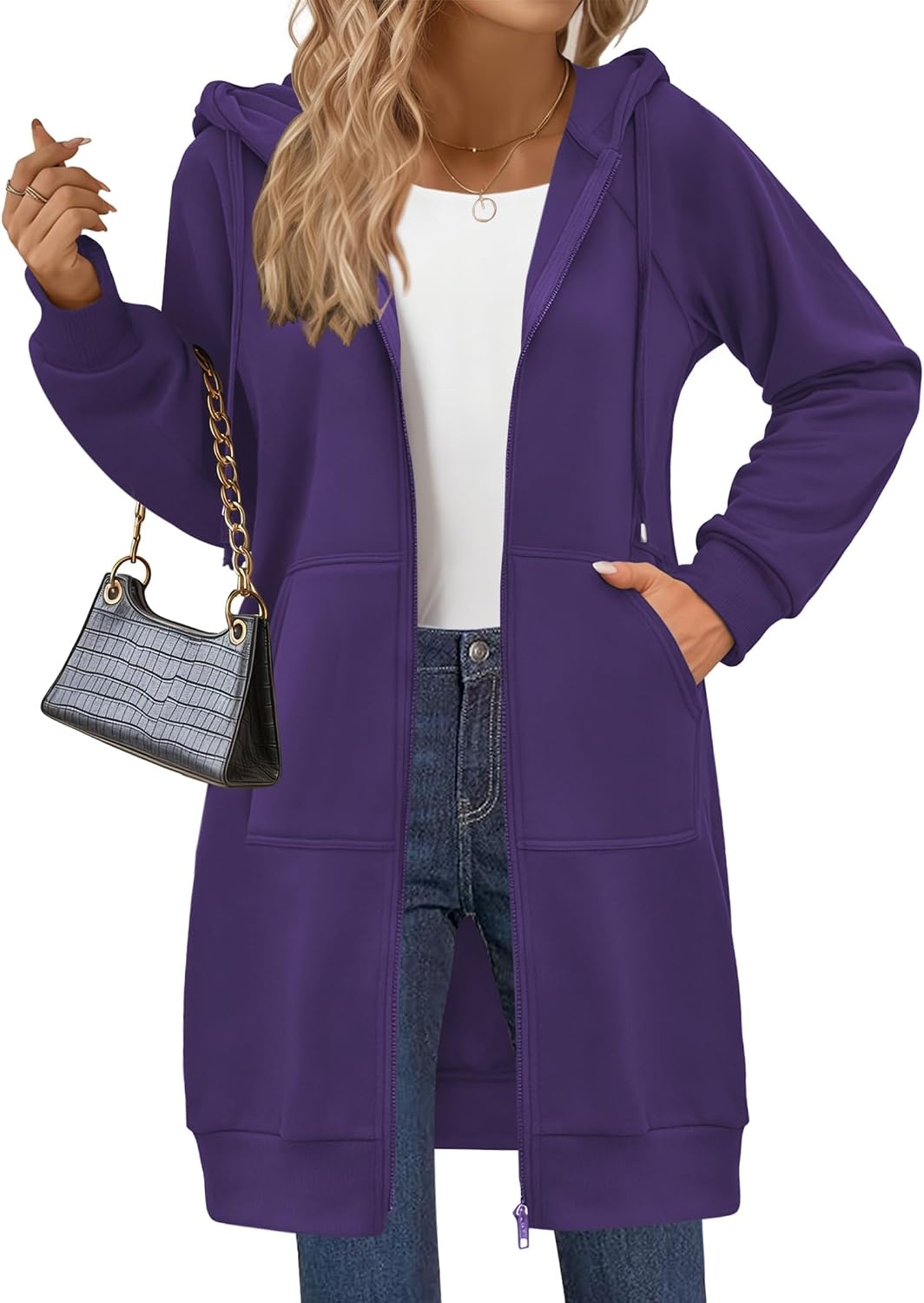 image:imageZeagoo Womens Zip Up Hoodies Long Sleeve Long Tunic Sweatshirts OversizedPurple