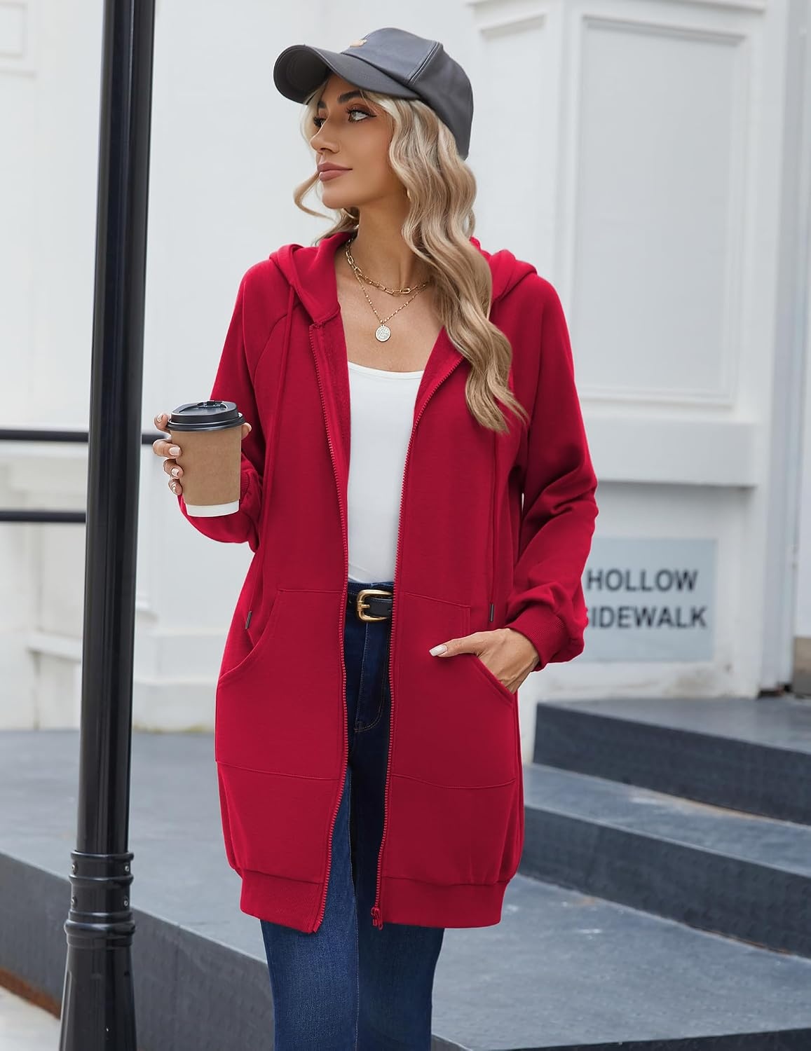 image:imageZeagoo Womens Zip Up Hoodies Long Sleeve Long Tunic Sweatshirts OversizedRed