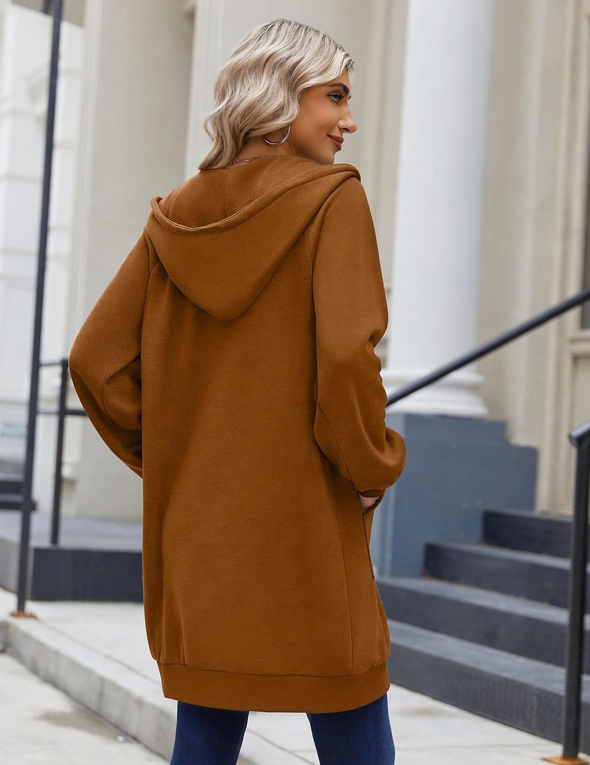 image:imageZeagoo Womens Zip Up Hoodies Long Sleeve Long Tunic Sweatshirts OversizedRust