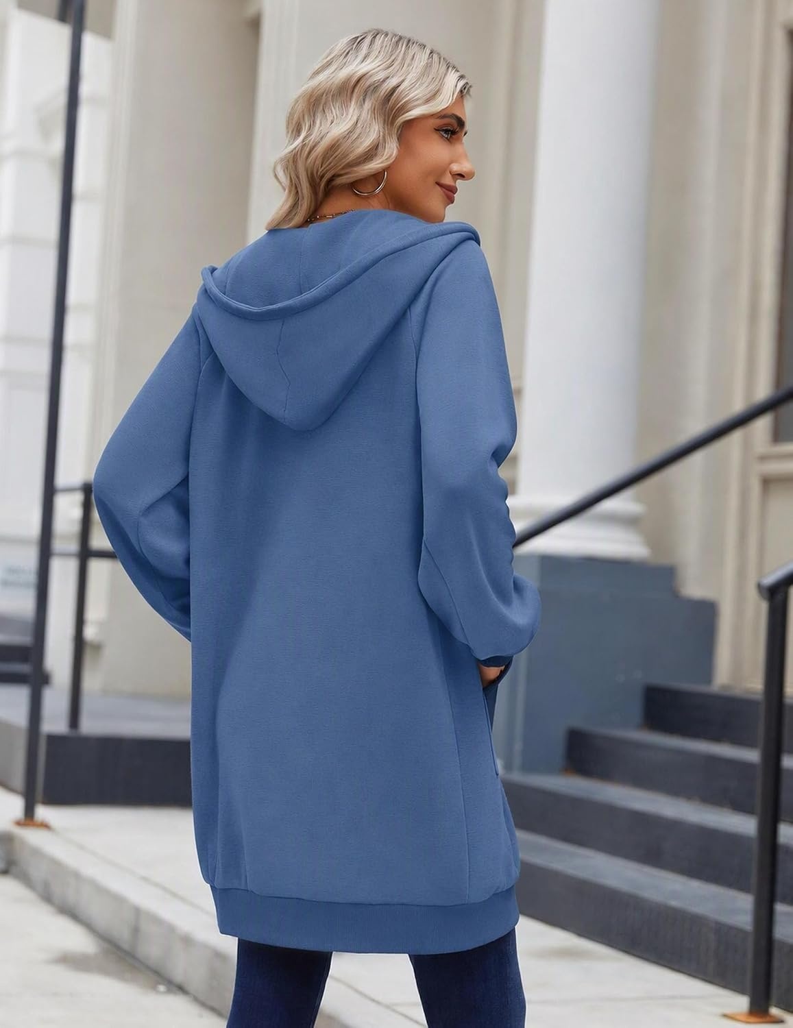 image:imageZeagoo Womens Zip Up Hoodies Long Sleeve Long Tunic Sweatshirts OversizedSlate Blue