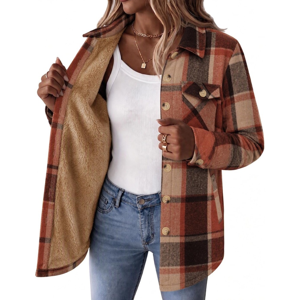 image:imageZeagoo Flannel Jacket for Women Sherpa Fleece Lined Winter Plaid CoatsOrange