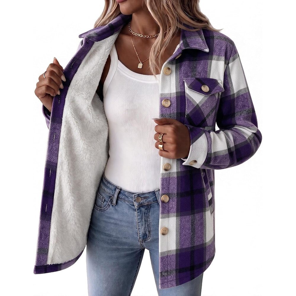 image:imageZeagoo Flannel Jacket for Women Sherpa Fleece Lined Winter Plaid CoatsPurple