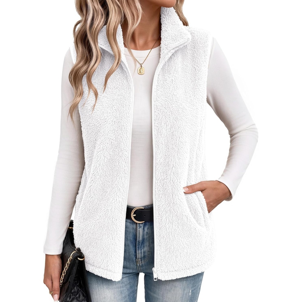 image:imageZeagoo Vest For Women Sleeveless Sherpa Fleece Jackets Zip Up Fall CoatsAwhite