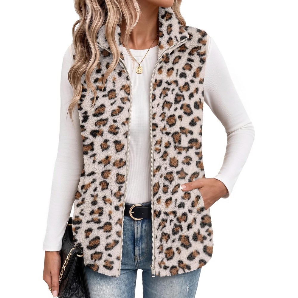 image:imageZeagoo Vest For Women Sleeveless Sherpa Fleece Jackets Zip Up Fall CoatsLeopard