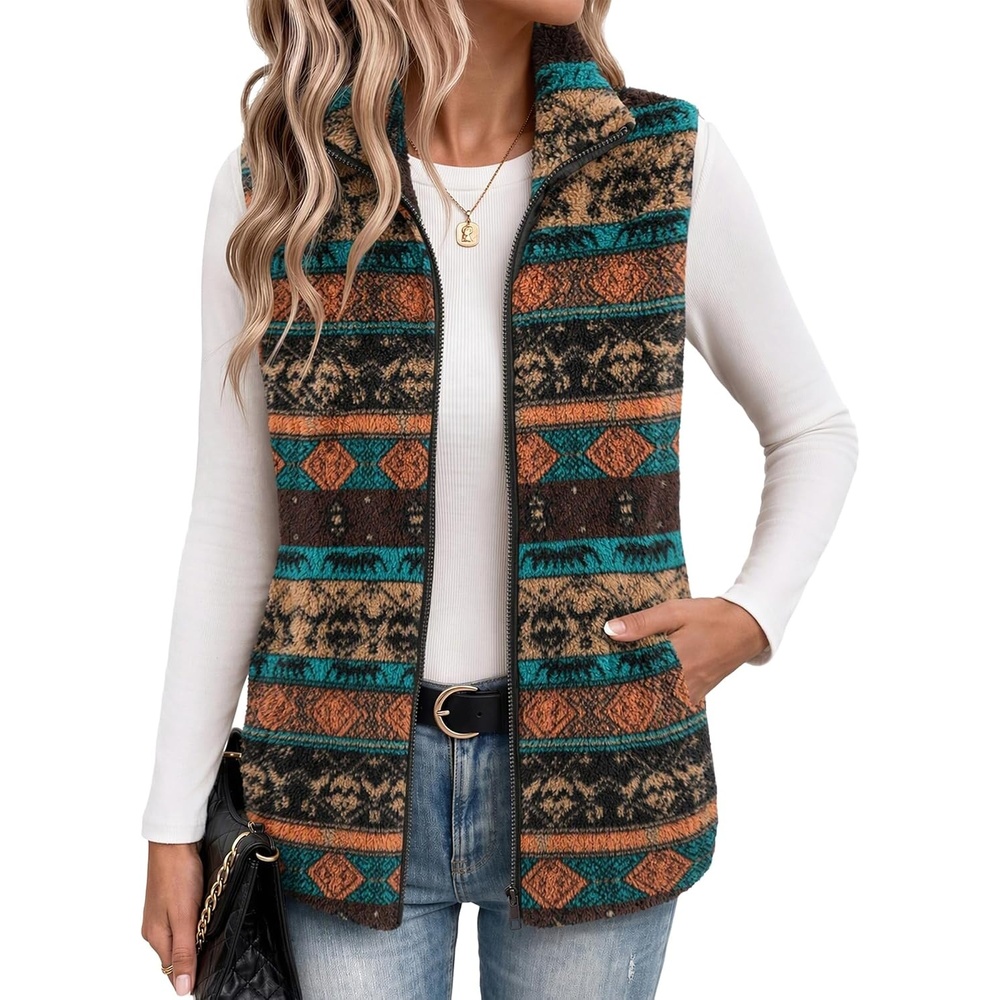 image:imageZeagoo Vest For Women Sleeveless Sherpa Fleece Jackets Zip Up Fall CoatsMulticolor 547