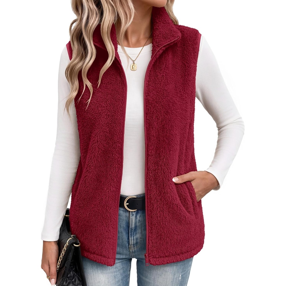 image:imageZeagoo Vest For Women Sleeveless Sherpa Fleece Jackets Zip Up Fall CoatsWine Red