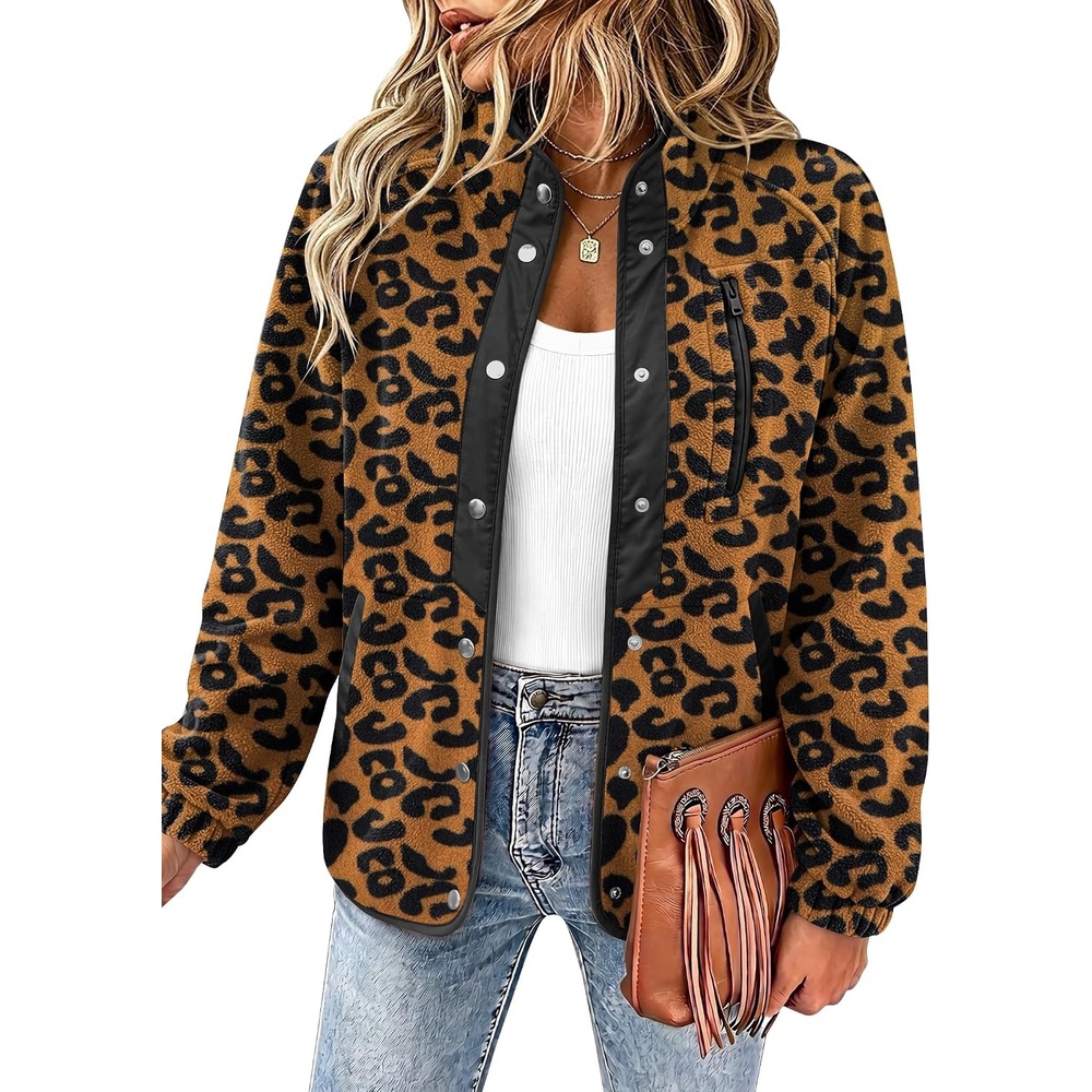 image:imageZeagoo Women Fleece Jacket Western Aztec Print Snap Button Down OuterwearLeopard Print
