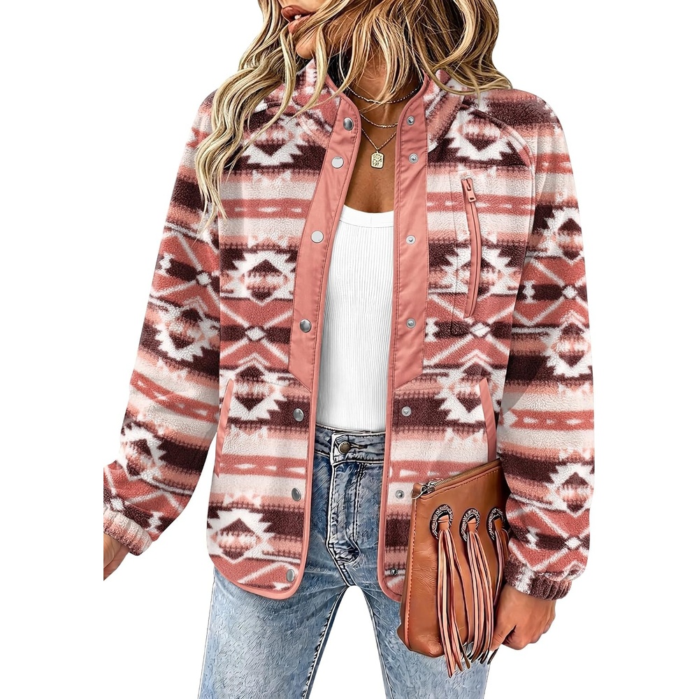 image:imageZeagoo Women Fleece Jacket Western Aztec Print Snap Button Down OuterwearPink