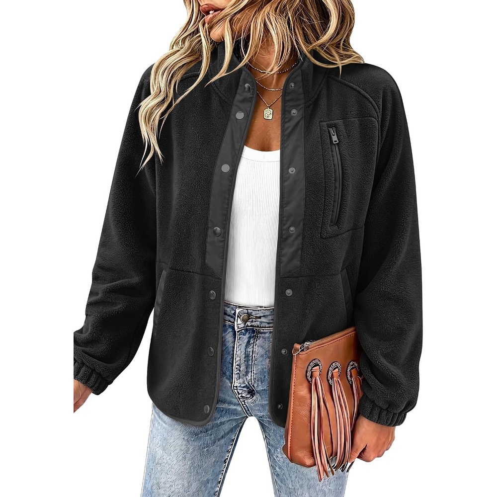 image:imageZeagoo Women Fleece Jacket Western Aztec Print Snap Button Down OuterwearSolid Black