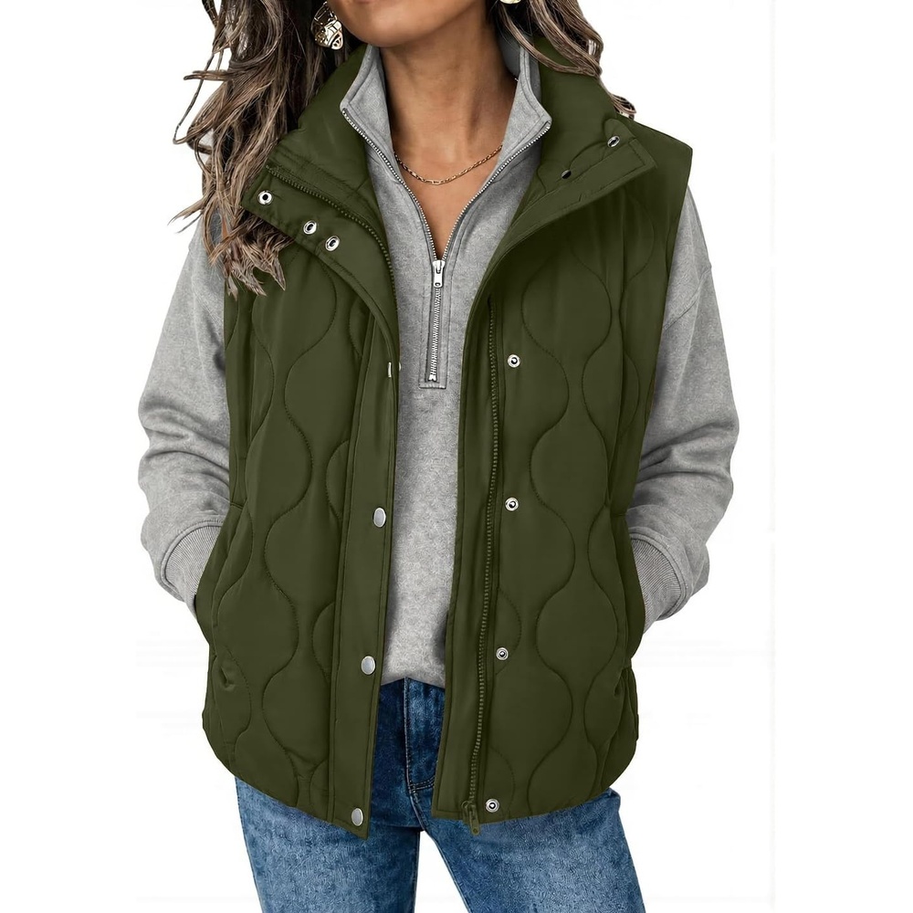 image:imageZeagoo Women Oversized Puffer Vest Stand Collar Zip Up Sleeveless OuterwearArmy Green