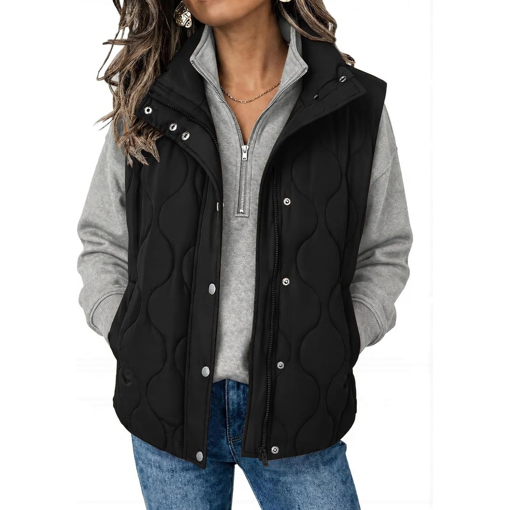 image:imageZeagoo Women Oversized Puffer Vest Stand Collar Zip Up Sleeveless OuterwearBlack