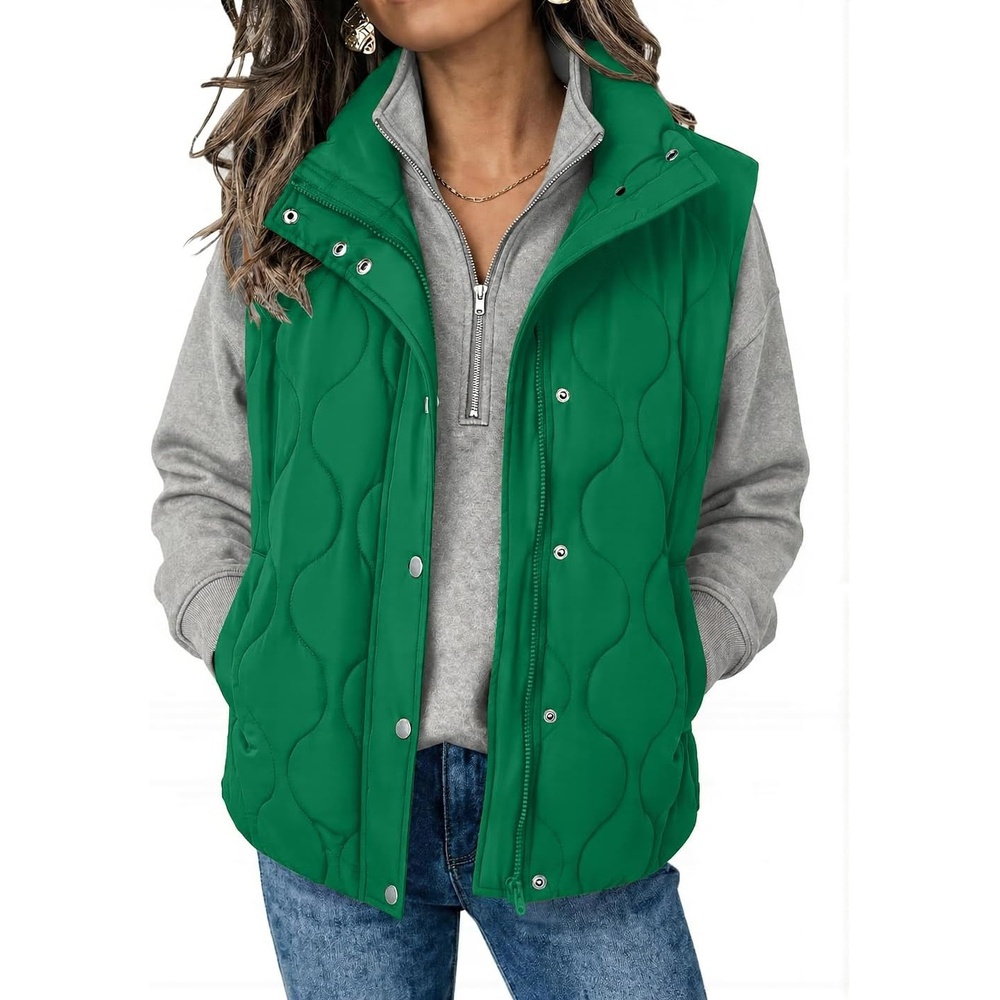 image:imageZeagoo Women Oversized Puffer Vest Stand Collar Zip Up Sleeveless OuterwearBright Green