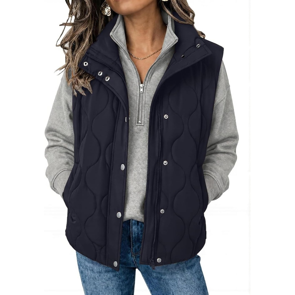 image:imageZeagoo Women Oversized Puffer Vest Stand Collar Zip Up Sleeveless OuterwearDark Blue