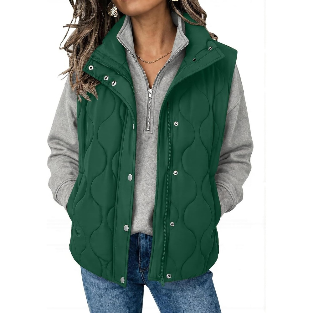 image:imageZeagoo Women Oversized Puffer Vest Stand Collar Zip Up Sleeveless OuterwearGreen