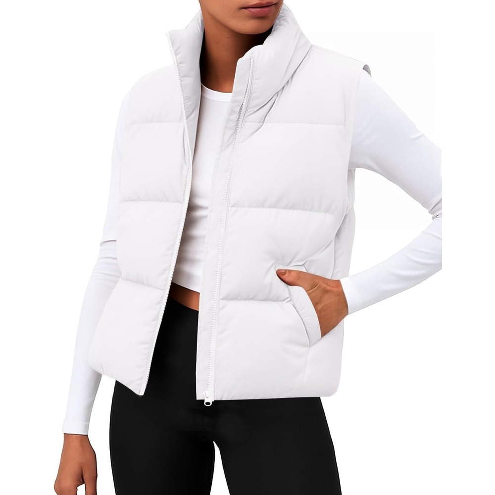 image:imageZeagoo Women Puffer Vest Cropped Winter Outerwear Warm CoatAwhite