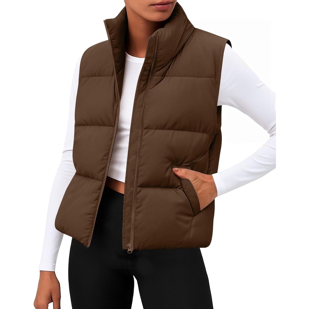 image:imageZeagoo Women Puffer Vest Cropped Winter Outerwear Warm CoatBrown