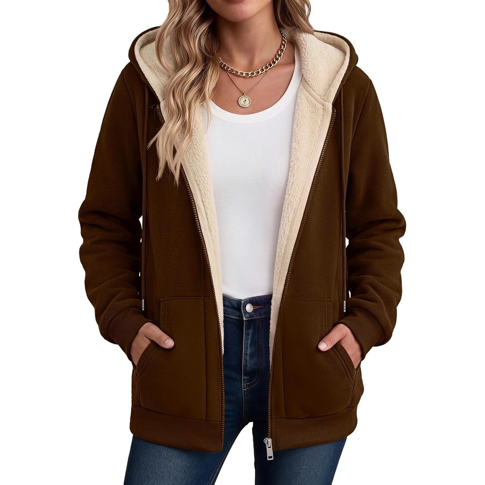 image:imageZeagoo Women Sherpa Fleece Jacket Zip Up Thick Warm Hoodie Fall Winter CoatBrown