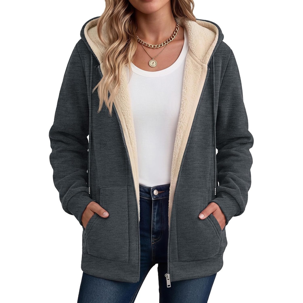 image:imageZeagoo Women Sherpa Fleece Jacket Zip Up Thick Warm Hoodie Fall Winter CoatDeep Grey