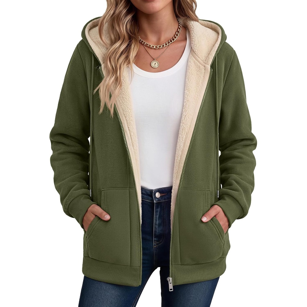 image:imageZeagoo Women Sherpa Fleece Jacket Zip Up Thick Warm Hoodie Fall Winter CoatOlive Green