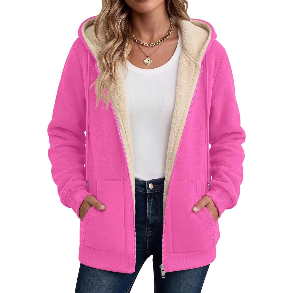 image:imageZeagoo Women Sherpa Fleece Jacket Zip Up Thick Warm Hoodie Fall Winter CoatRose Red